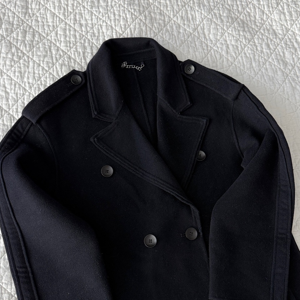 100 % Wool Dark Navy Double-Breasted Women's Trench Coat - Picture 5 of 16